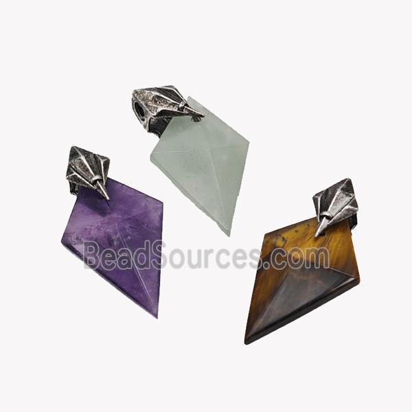 Natural Gemstone Arrowhead Pendant Alloy Antique Silver Mixed