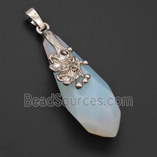 Natural White Opalite Teardrop Pendant Alloy Flower Antique Silver