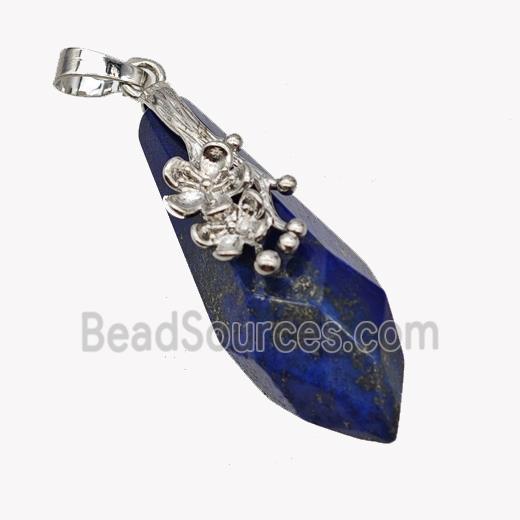 Natural Blue Lapis Lazuli Teardrop Pendant Alloy Flower Antique Silver