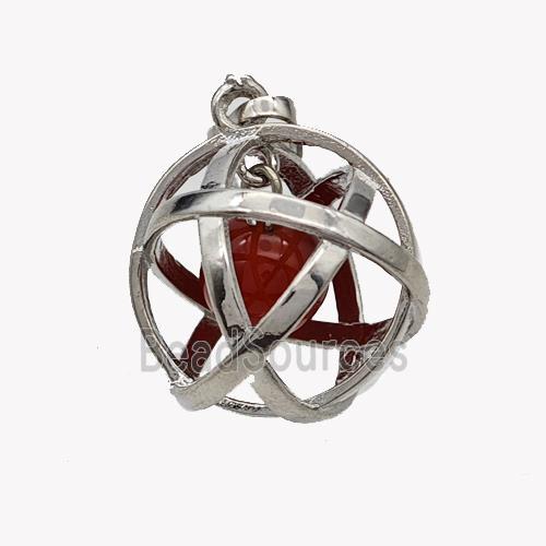 Alloy Sphere Pendant With Red Agate Platinum Plated