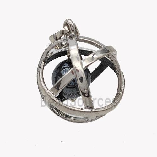 Alloy Sphere Pendant With Black Hematite Platinum Plated