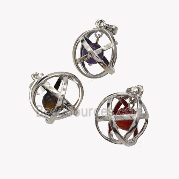 Alloy Sphere Pendant With Gemstone Platinum Plated Mixed