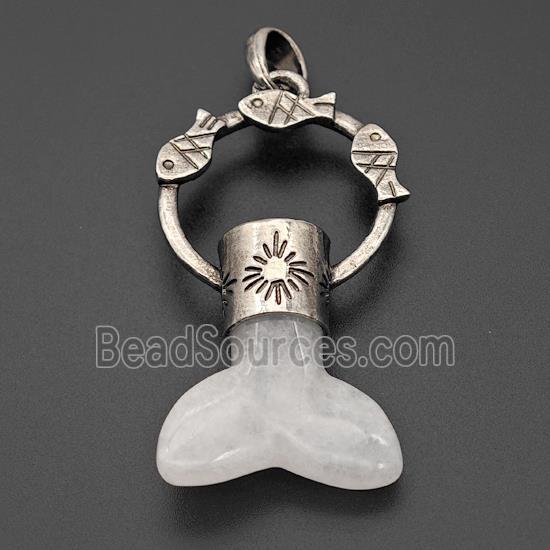 Natural Clear Quartz Mermaid-tail Pendant Alloy Fish Antique Silver