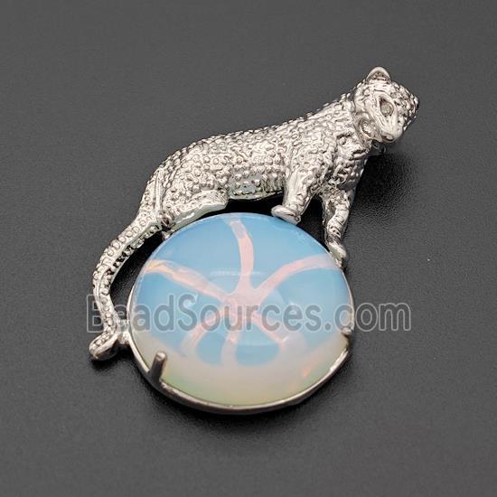 Alloy Leopard Pendant Pave Opalite Platinum Plated