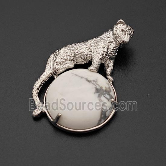 Alloy Leopard Pendant Pave White Howlite Platinum Plated