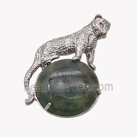 Alloy Leopard Pendant Pave Labradorite Platinum Plated