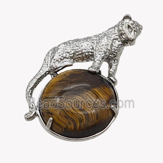 Alloy Leopard Pendant Pave Tiger Eye Platinum Plated