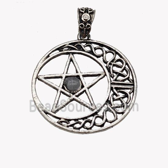 Alloy Moon Star Pendant Pave Labradorite Antique Silver