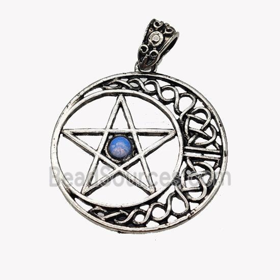 Alloy Moon Star Pendant Pave Opalite Antique Silver