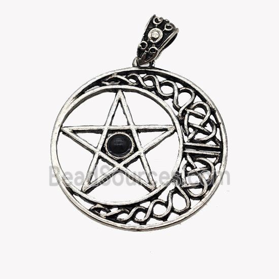 Alloy Moon Star Pendant Pave Black Obsidian Antique Silver