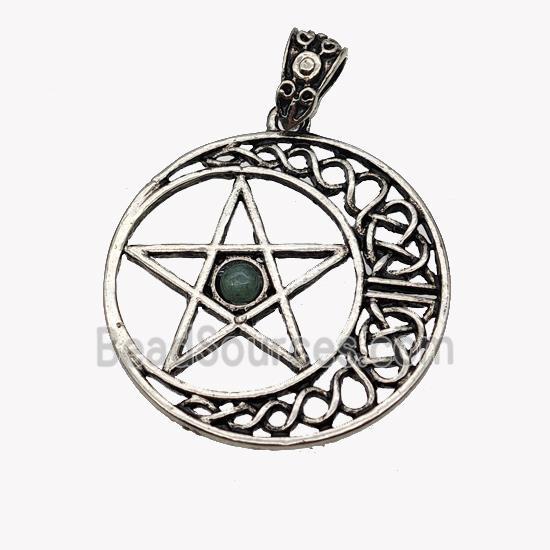 Alloy Moon Star Pendant Pave Green Aventurine Antique Silver