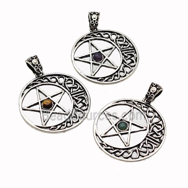 Alloy Moon Star Pendant Pave Gemstone Antique Silver Mixed