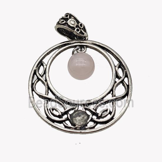 Alloy GoGo Pendant Pave Rose Quartz Antique Silver