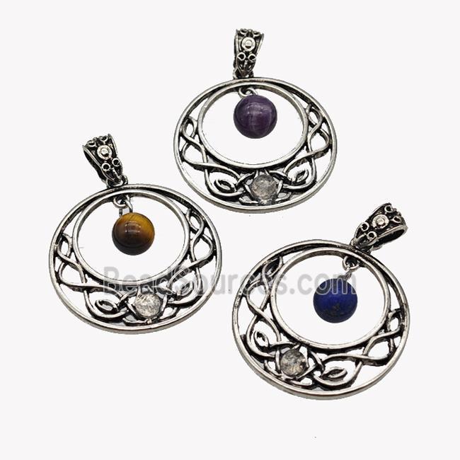 Alloy GoGo Pendant Pave Gemstone Antique Silver Mixed