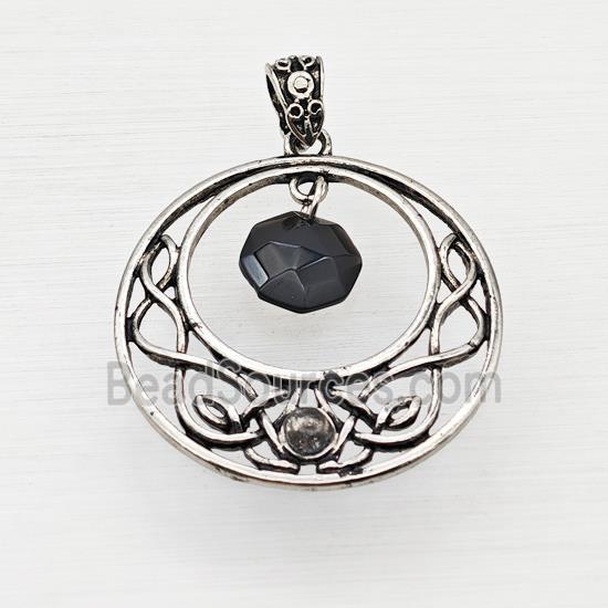 Alloy GoGo Pendant With Black Obsidian Antique Silver