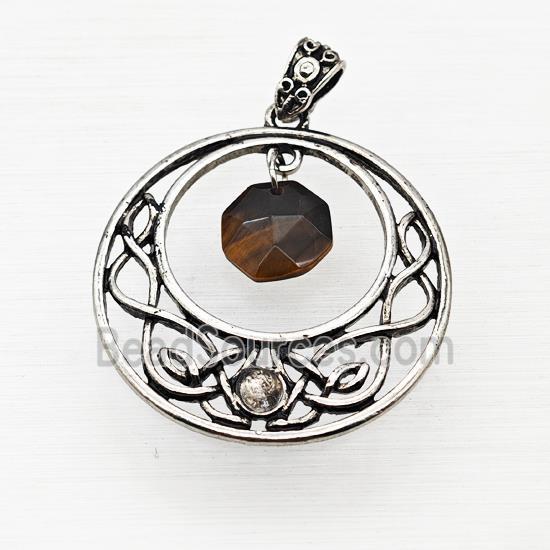 Alloy GoGo Pendant With Tiger Eye Stone Antique Silver