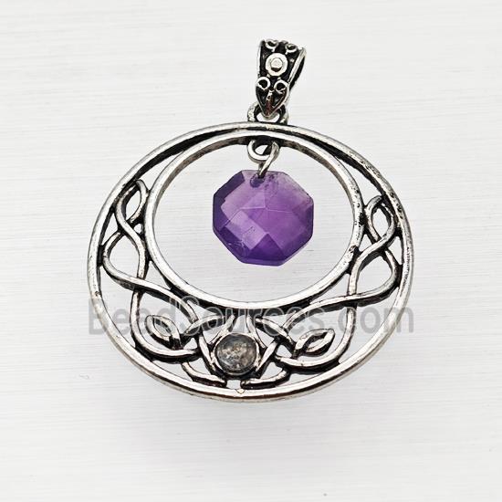 Alloy GoGo Pendant With Purple Amethyst Antique Silver