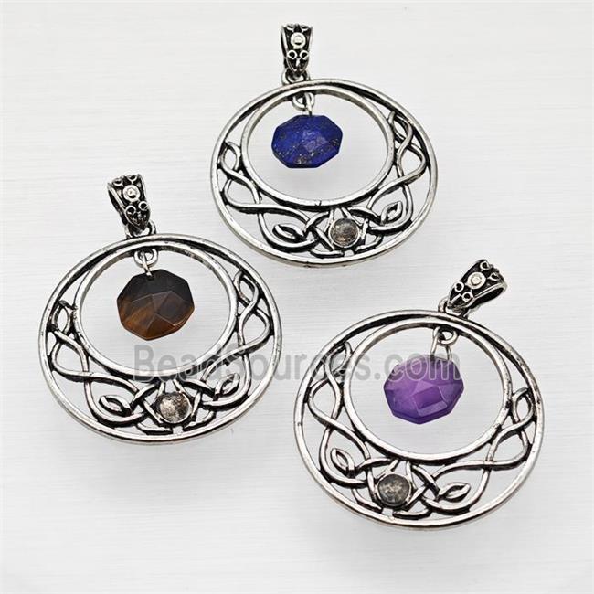 Alloy GoGo Pendant With Gemstone Antique Silver Mixed