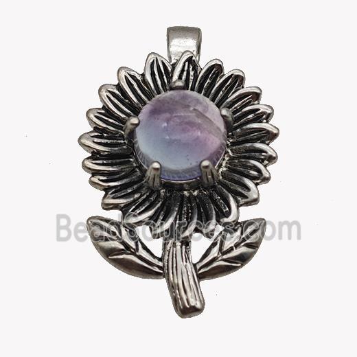 Alloy Sunflower Pendant Pave Purple Amethyst Antique Silver