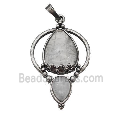 Alloy Teardrop Pendant Pave Clear Quartz Antique Silver