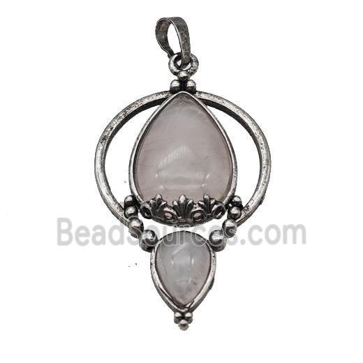 Alloy Teardrop Pendant Pave Rose Quartz Antique Silver