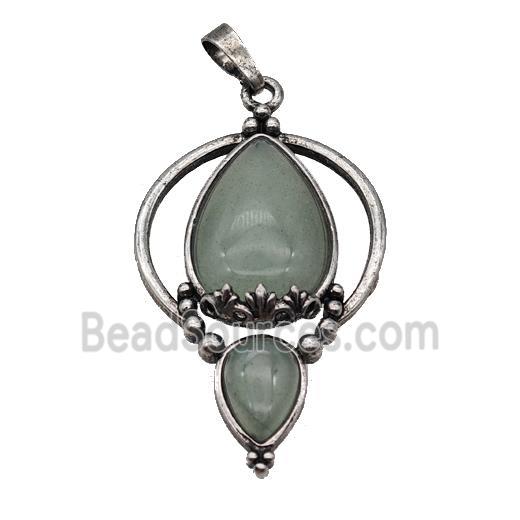 Alloy Teardrop Pendant Pave Green Aventurine Antique Silver