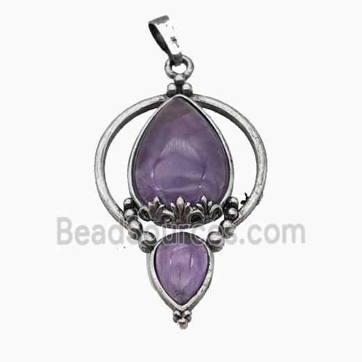 Alloy Teardrop Pendant Pave Purple Amethyst Antique Silver