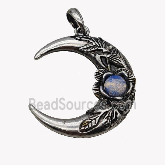 Alloy Moon Pendant Pave Opalite Antique Silver