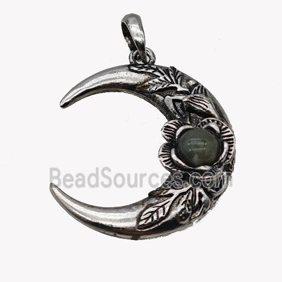 Alloy Moon Pendant Pave Indian Agate Antique Silver