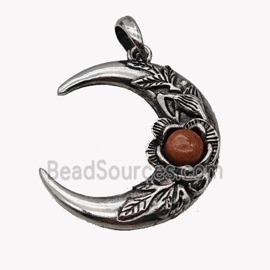 Alloy Moon Pendant Pave Golden Sandstone Antique Silver