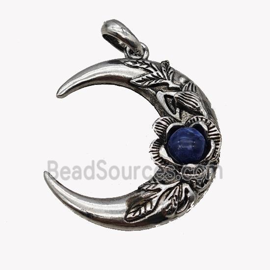 Alloy Moon Pendant Pave Blue Sodalite Antique Silver