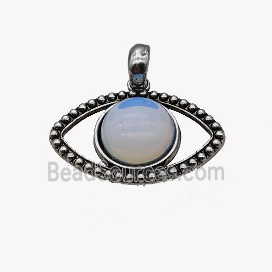 Alloy Eye Pendant Pave Opalite Antique Silver