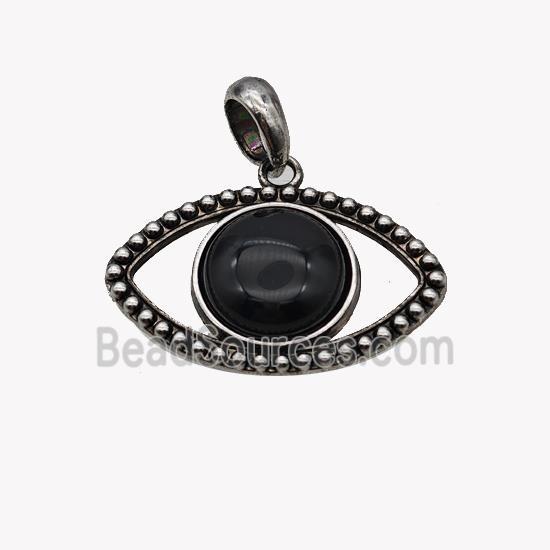 Alloy Eye Pendant Pave Black Obsidian Antique Silver