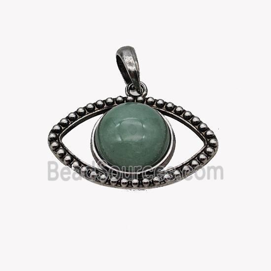 Alloy Eye Pendant Pave Green Aventurine Antique Silver