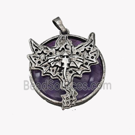 Alloy Pterosaur Pendant Pave Purple Amethyst Antique Silver