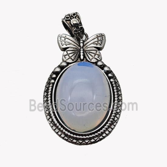 Alloy Butterfly Pendant Pave Opalite Antique Silver