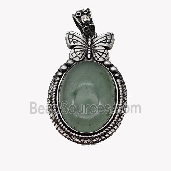 Alloy Butterfly Pendant Pave Green Aventurine Antique Silver