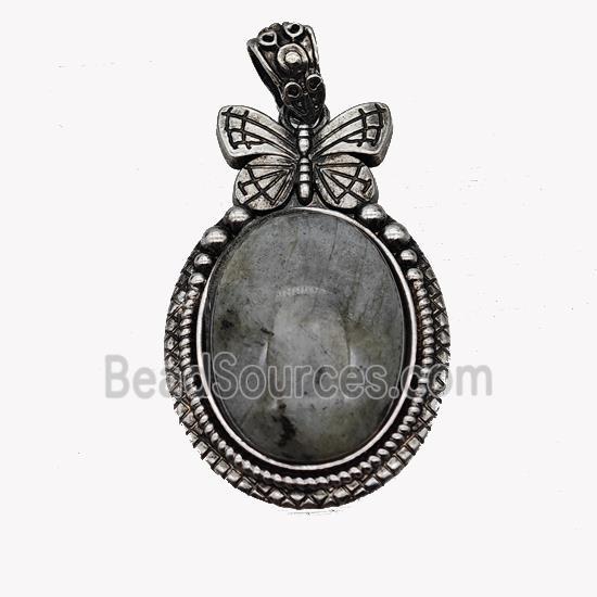 Alloy Butterfly Pendant Pave Labradorite Antique Silver