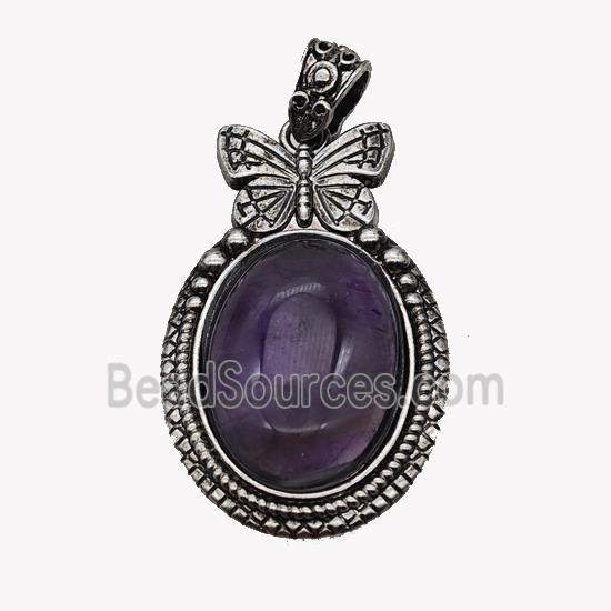 Alloy Butterfly Pendant Pave Amethyst Antique Silver