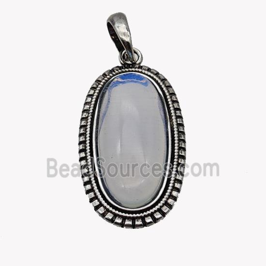 Alloy Oval Pendant Pave Opalite Antique Silver