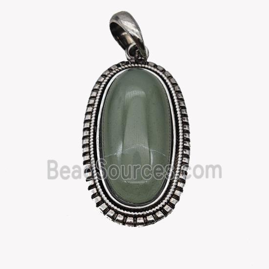 Alloy Oval Pendant Pave Green Aventurine Antique Silver