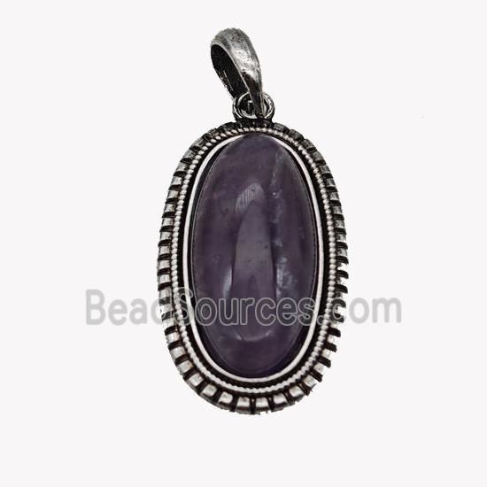 Alloy Oval Pendant Pave Amethyst Antique Silver