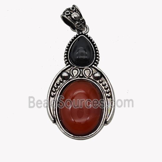 Alloy Penguin Pendant Pave Red Agate Antique Silver