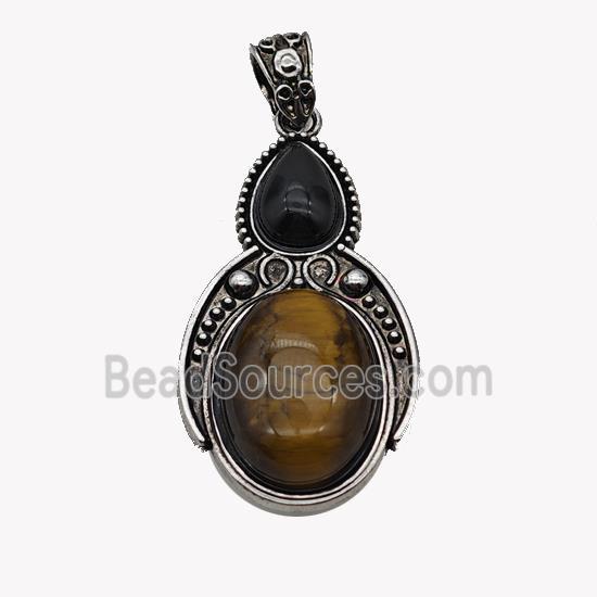 Alloy Penguin Pendant Pave Tiger Eye Stone Antique Silver