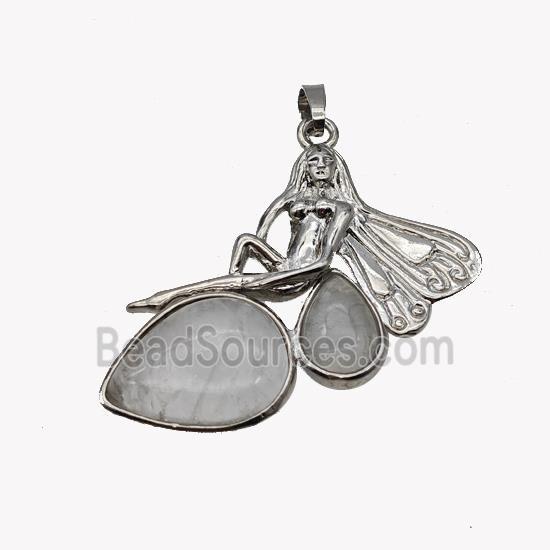 Alloy Fairy Pendant Pave Clear Quartz Platinum Plated