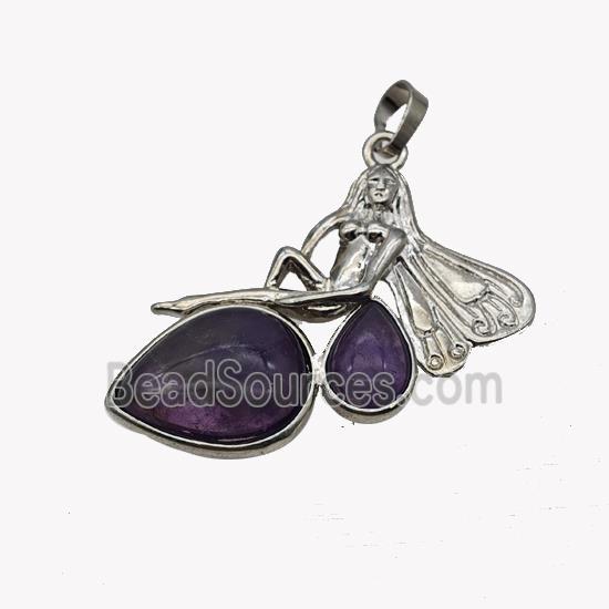 Alloy Fairy Pendant Pave Purple Amethyst Platinum Plated