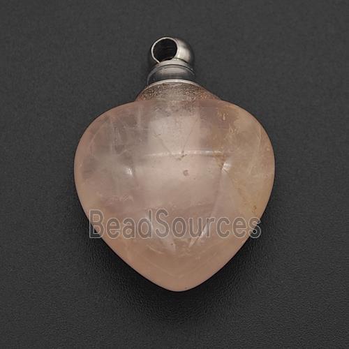 Natural Pink Rose Quartz Perfume Bottle Pendant Heart