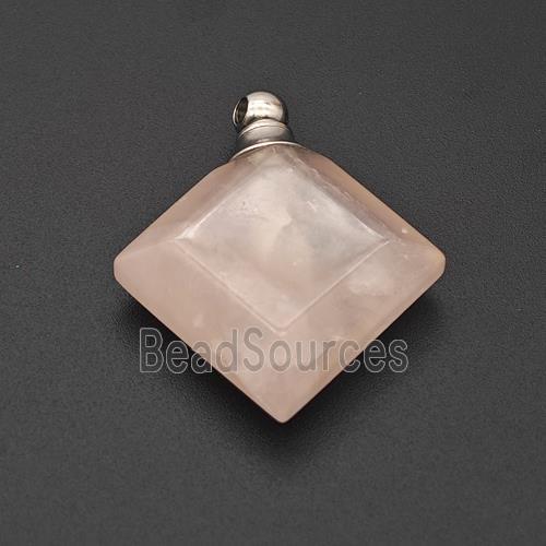 Natural Pink Rose Quartz Perfume Bottle Pendant Square