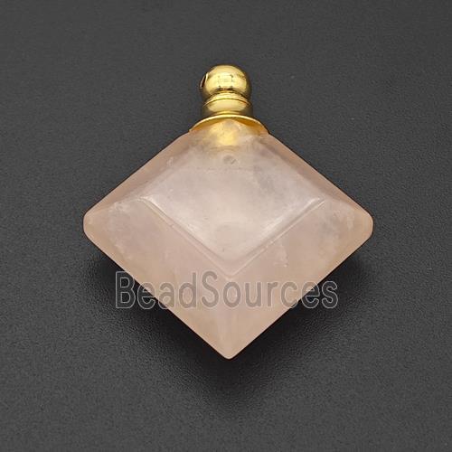 Natural Pink Rose Quartz Perfume Bottle Pendant Square