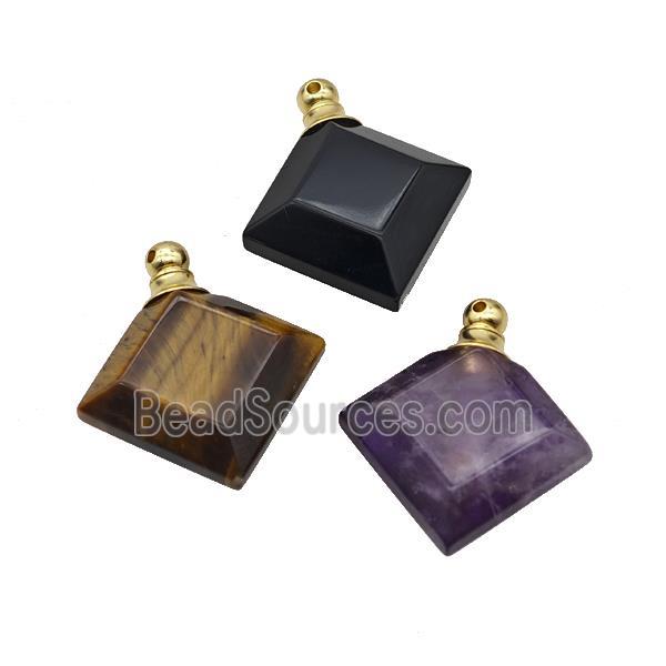 Natural Gemstone Perfume Bottle Pendant Square Mixed